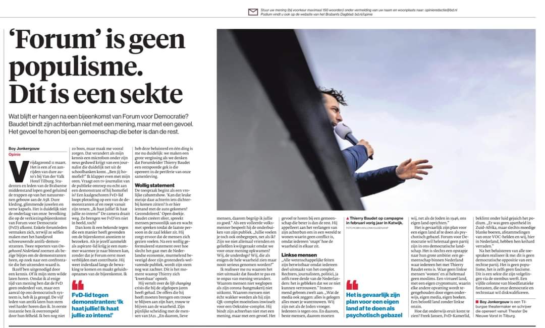 Mijn verslag van een avondje Baudet in Tilburg. Vandaag in het Brabants Dagblad