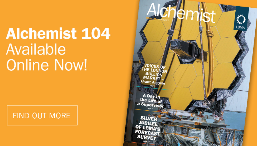 lbmaexecutive's tweet photo. Welcome to #Alchemist 104. Grant Angwin shares his market memories, David Pownall walks us through a typical day, and we look back over 25 years of #forecast surveys. All this and more: https://t.co/7n8rzls59p #preciousmetals #gold #silverjubilee https://t.co/AVb1c4Xysg