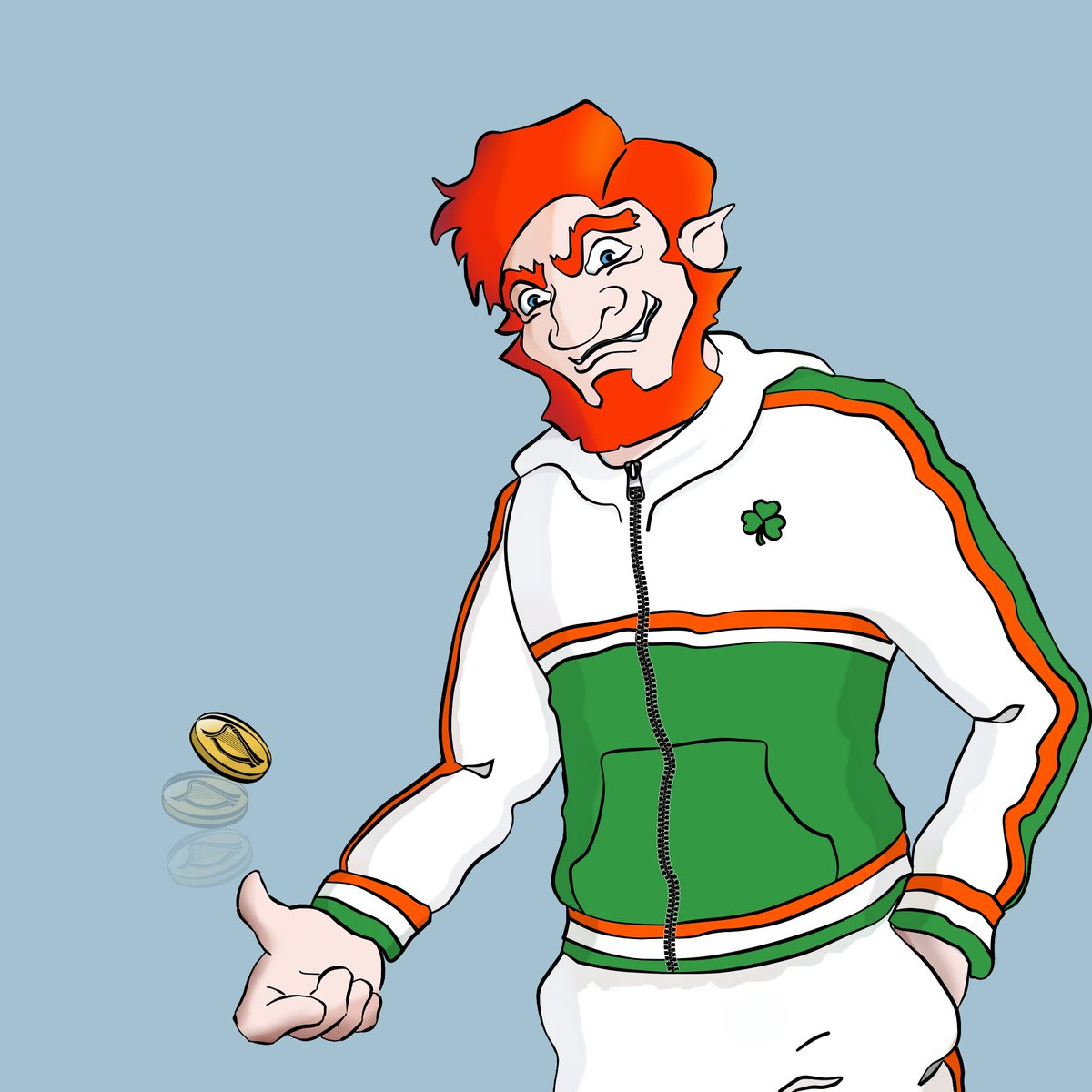 NfTcryptochauns's tweet photo. This Irish Cryptochaun dons the real Saint Paddy day costume of choice. You need a fair few gold coins to buy the fancy shiny version of this tracksuit.

Hand Drawn, just 55 minted for #stpatricksday2022.  

#nftart #btc #cryptoart  #bitcoinusa  #bitcoin #cryptoworld 

Please RT https://t.co/QeNELe8Yf8