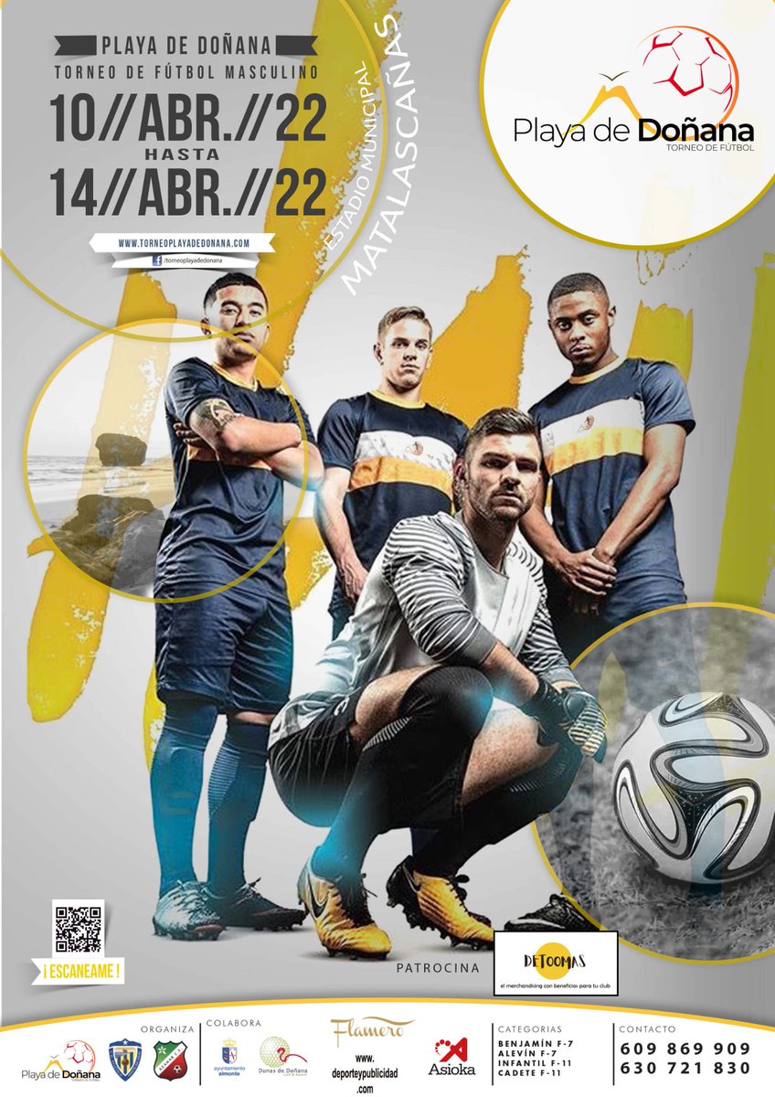 detoomas's tweet photo. 🏆 Torneo de fútbol en diferentes categorías

⚽ Benjamín, Alevín, Infantil y Cadete

🗓️ 10-14 abril

🏖️ Playa de Doñana

✅ ¿Estás interesado en participar con tu equipo?

📲 Llama a este número: 630721830

💻 https://t.co/MYZagOtYMK https://t.co/d2OD1JrDet
