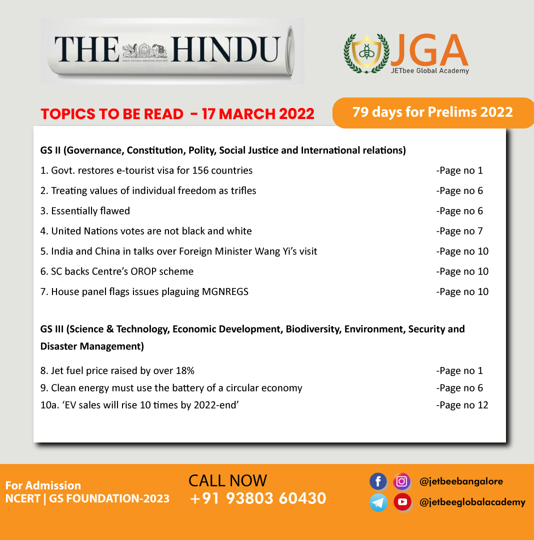 jetbeebangalore's tweet photo. Daily newspaper topics for UPSC preparation 
#upsc #ncerts #IAS #currentaffairs date 17.03.2022
#TheHindu #IndianExpress https://t.co/l0HKZPXGCf