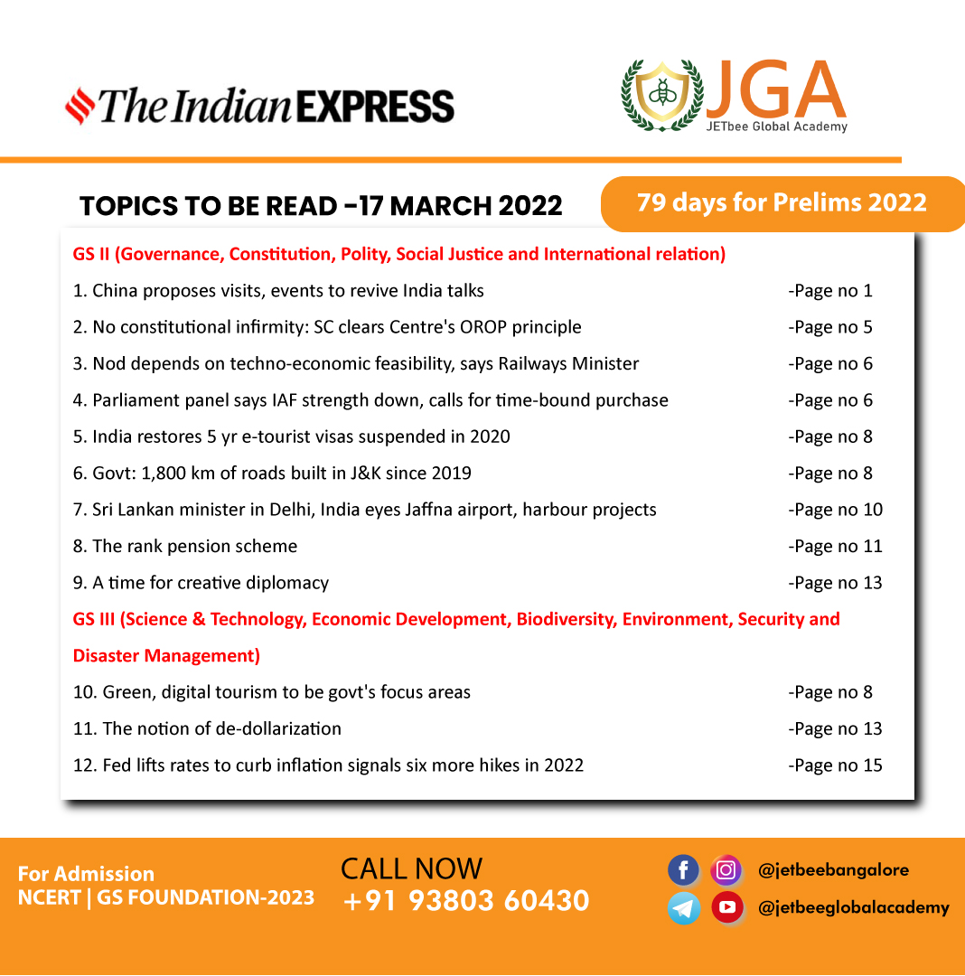 jetbeebangalore's tweet photo. Daily newspaper topics for UPSC preparation 
#upsc #ncerts #IAS #currentaffairs date 17.03.2022
#TheHindu #IndianExpress https://t.co/l0HKZPXGCf
