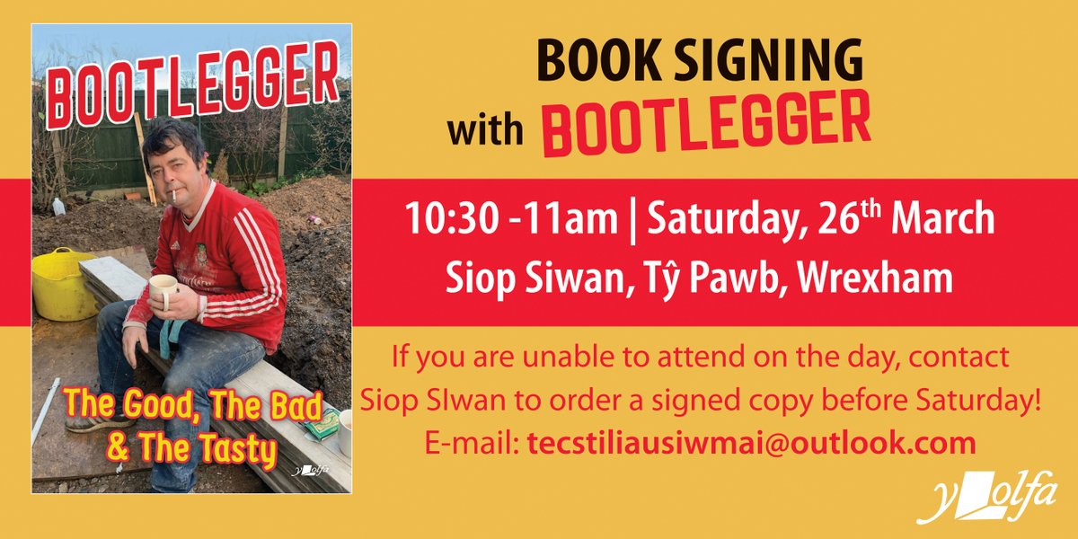 YLolfa's tweet photo. Booksigning with Bootlegger, Siop Siwan @TyPawb #Wrexham

10:30am, 26th of March

If you're unable to make the day, e-mail Siop Siwan to pre-order a signed copy!

@Books_Wales @wrexham @WxmAndLagerPOD @bootlegger1974 https://t.co/YdFuCiOnOc