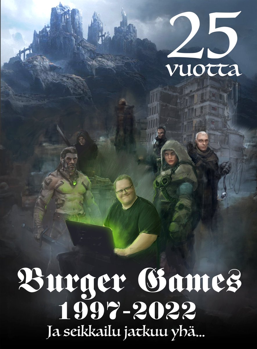 BurgerVTV's tweet photo. Burger Games täyttää tänään (17. maaliskuunta) hulppeat 25 vuotta! Kiitokset niin ystäville kuin vihamielillekin, tämä on ollut seikkailu ja odotan seuraavaa 25 vuotta suurella mielenkiinnolla! #praedor #stalker #roleplaying https://t.co/RDja8Y5Vr5