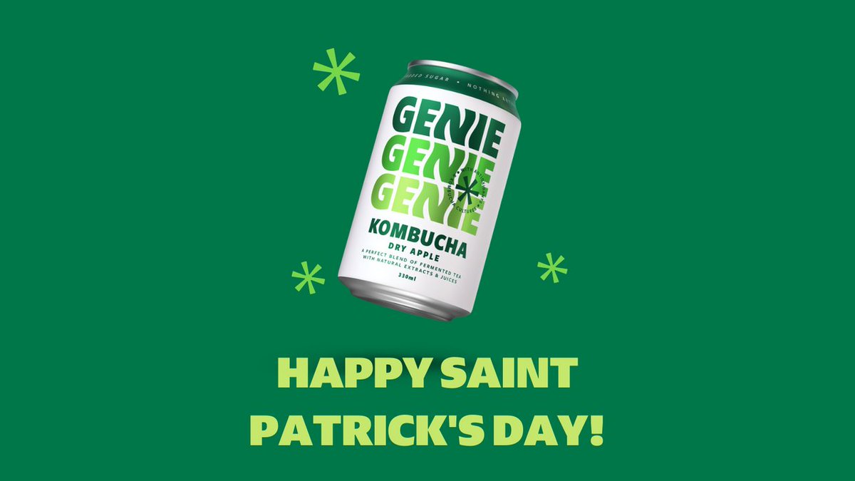 GenieDrinks's tweet photo. Celebrate St Patrick's Day the Genie way 🍀

Substitute your soda for one of our award-winning kombuchas and you'll be greening from ear to ear!

#stpatricksday https://t.co/NxwyEGBPQc