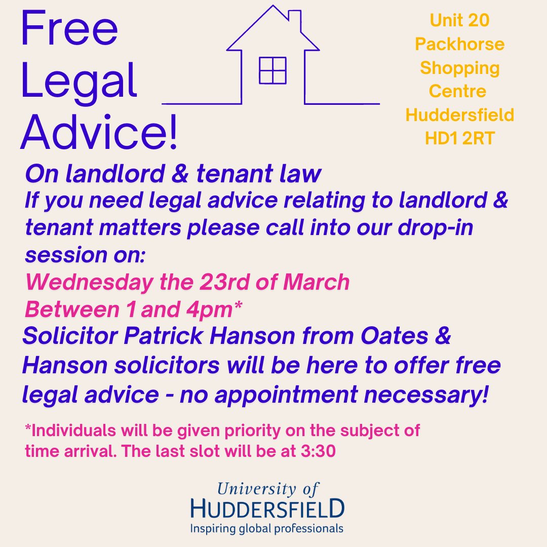 FREE drop-in session for legal advice from Patrick Hanson, Oates &amp; Hanson solicitor, come and see us at the <a href="/PackhorseSC/">The Packhorse Centre</a> on 16/03/2022 between 1-4pm. No appointment needed!