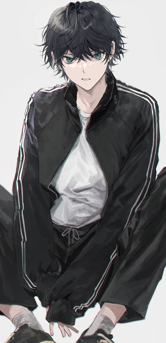 1boy solo male focus black hair shirt jacket white shirt  illustration images