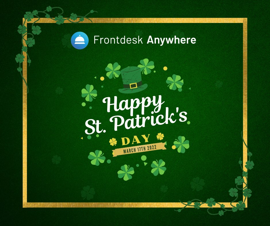 HotelSoftware's tweet photo. Happy St. Patrick's Day from everyone at Frontdesk Anywhere 🇮🇪 ☘️ #StPatricksDay #Slainte #Ireland https://t.co/9p8MgzFbw7