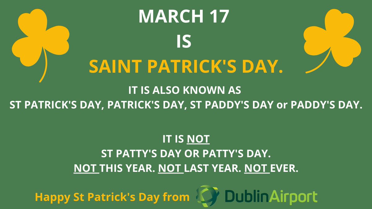 As you awake on this fine St Patrick's Day, here's a very important tip to help get you through the day… Do not call it “Patty's Day”. Paddy’s Day is fine. St Paddy’s Day is ok too. But, trust us, “Patty’s Day” is a no-no. ☘️