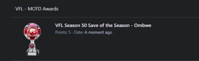 VFL_MOTD's tweet photo. Congrats On #SaveOfTheSeason! @Ombwe1 @TheVFL_ https://t.co/SrtCBkmpXx