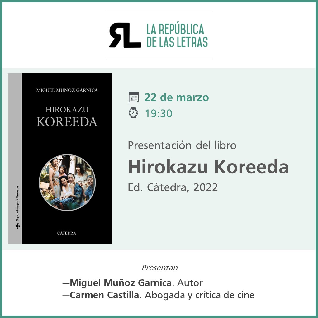El martes que viene será la primera presentación de mi libro de Koreeda. En <a href="/LaRepblicadela2/">La República de las Letras Librería</a>, Córdoba, por si os pilla a mano (me siento como si anunciara mi world tour, aunque no es world y veremos lo de tour). 👇