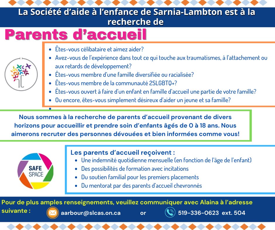 SarniaCAS's tweet photo. La Société d’aide à l’enfance de Sarnia-Lambton est à la recherche de Parents d’accueil https://t.co/vfCi9neAs2