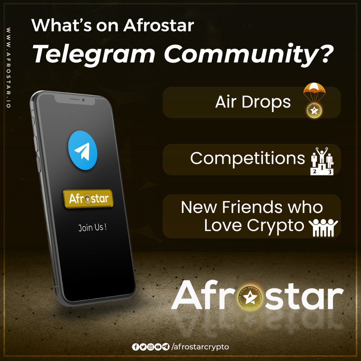afrostarcrypto's tweet photo. What’s on Afrostar Telegram Community? 

Airdrops 
Competitions 
New Friends who love crypto  😎

#Afrostarcrypto #Afrostar #Crypto https://t.co/uDJBTLYE3w