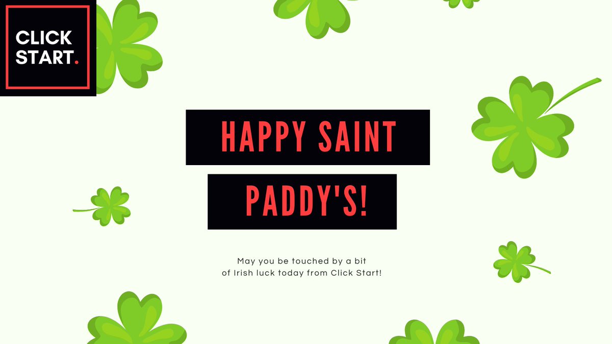 ClickStartLtd's tweet photo. We'd like to wish a very happy St. Patricks Day to all of our Irish followers and a special shout out to our Belfast born founder, Danielle!🍀 

#StPatricksDay #HappyStPatricksDay #saintpatrick https://t.co/xKXFQG4g3Z