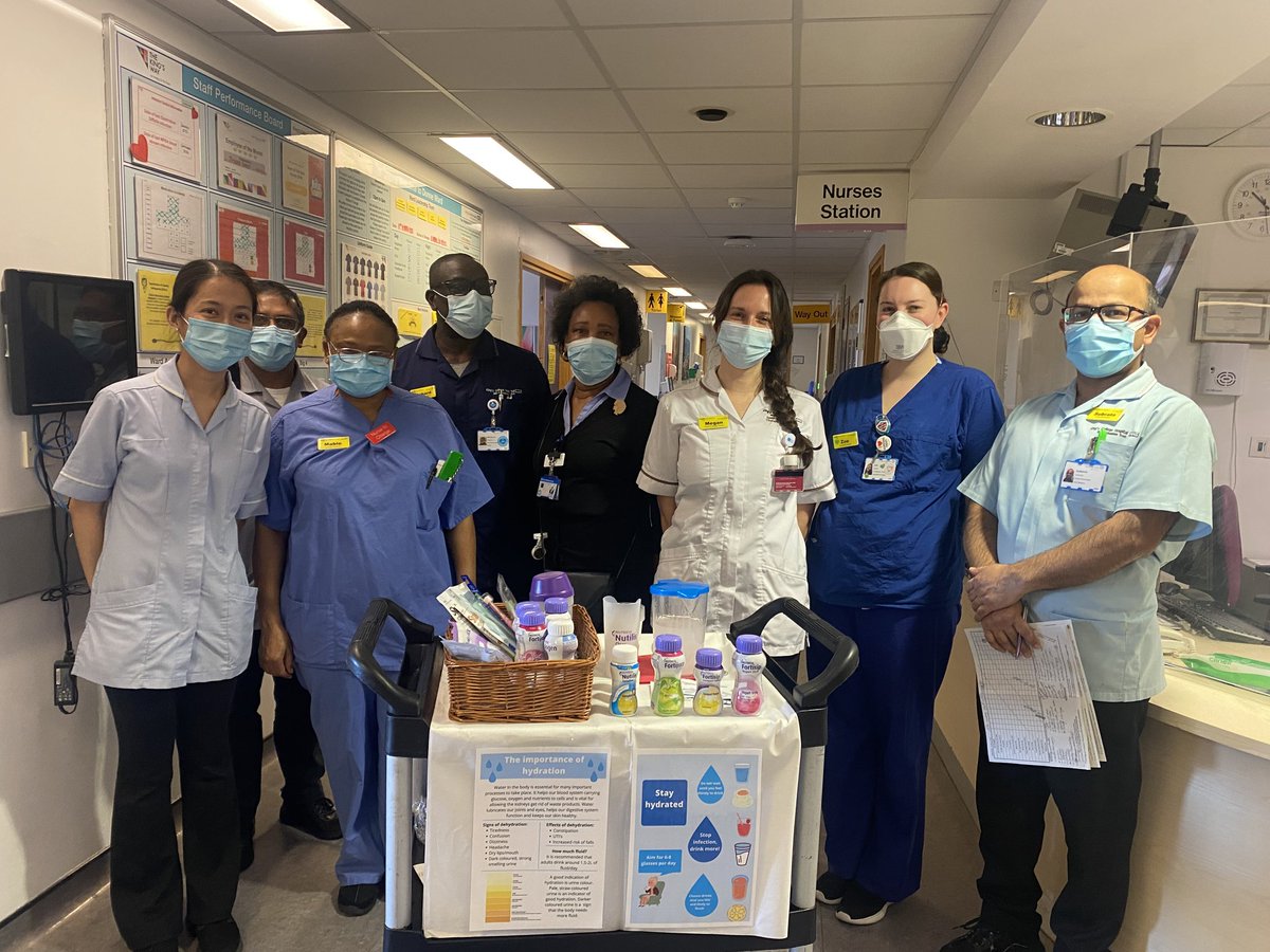 _tracey82's tweet photo. Mobile hydration awareness today. Educating staff with tips to support patients to drink more as well as dysphagia awareness. Staff were able to try thickened fluids that can be recommended for patients with dysphagia #NutritionAndHydrationWeek @KingsCollegeNHS #teamkings https://t.co/MidgK1X0Hf