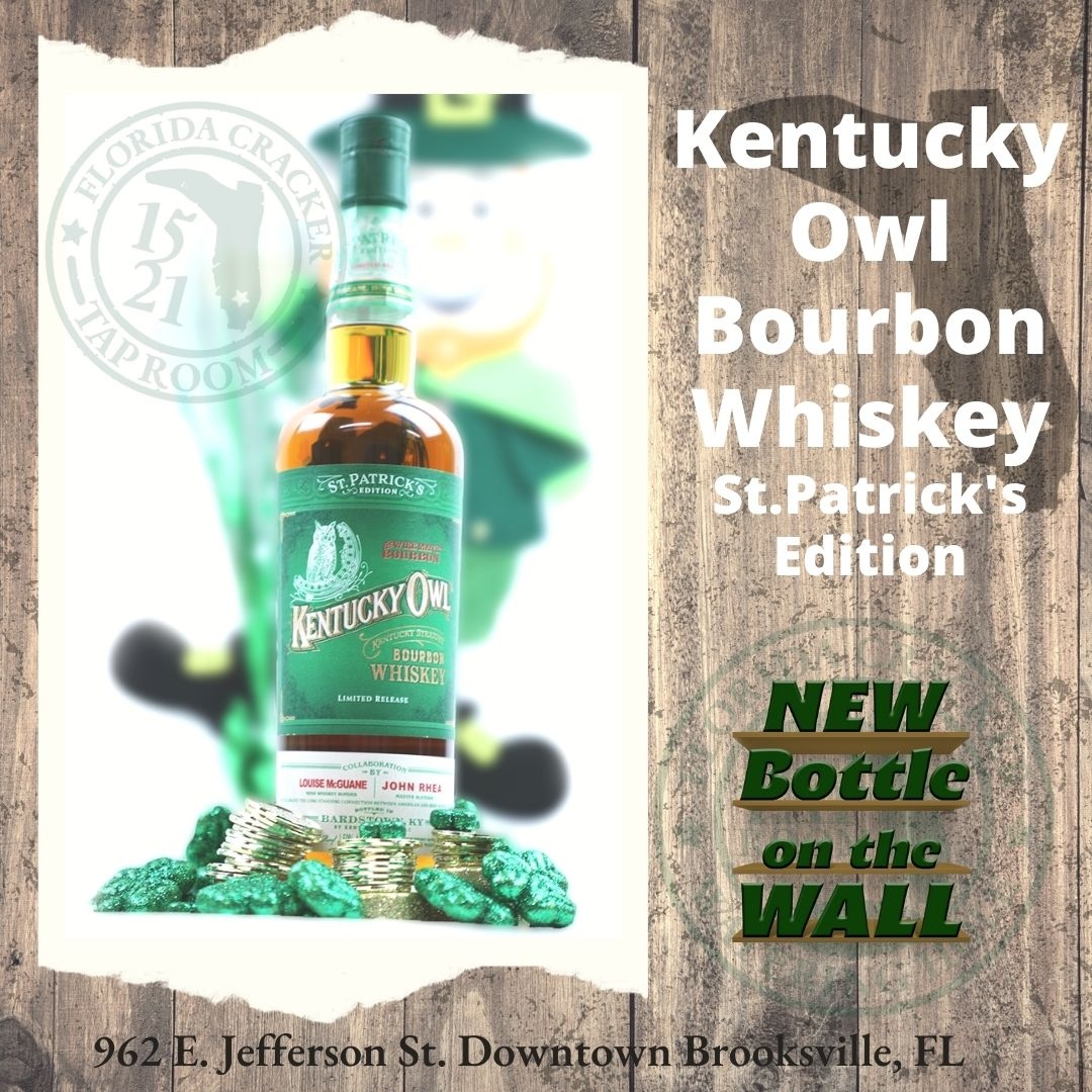 FlTaproom's tweet photo. 💚 Happy St. Patrick's Day! ☘️
Celebrate with us in downtown Brooksville. 

New on the Wall..... 🥃⁠
Kentucky Owl Bourbon Whiskey- St. Patrick's Edition

#flacracker #taproom #florida #floridacrackertap #bourbon #rye #whiskey #Michters #bourbonwall #new https://t.co/mpvNnKXpWx