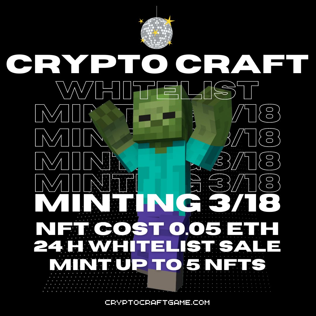 CryptoCraftGame's tweet photo. 24H until our whitelist mint begins!

Not in yet? We have 5 spots for you! 🔥

How
🚨 Follow @CryptoCraftGame
🚨 RT &amp; Like this post 
🚨 Tag 3 friends who will start a nation with you!

Winners in 12 hours - See you in spawn city!🎉 https://t.co/BpRpifAKbT