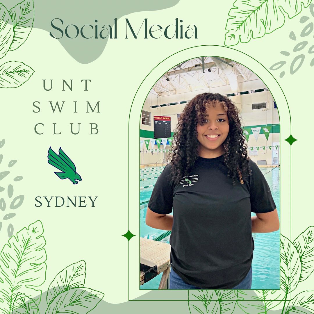 UNTSWIMCLUB's tweet photo. Our UNT Swim Club Social Media and Recruitment Officer is creative, honest, and dependable. If you have any questions about the club or even suggestions for the Twitter don’t be afraid to dm me. #unt #untswim #socialmedia #club https://t.co/ZSDxbpZpYu