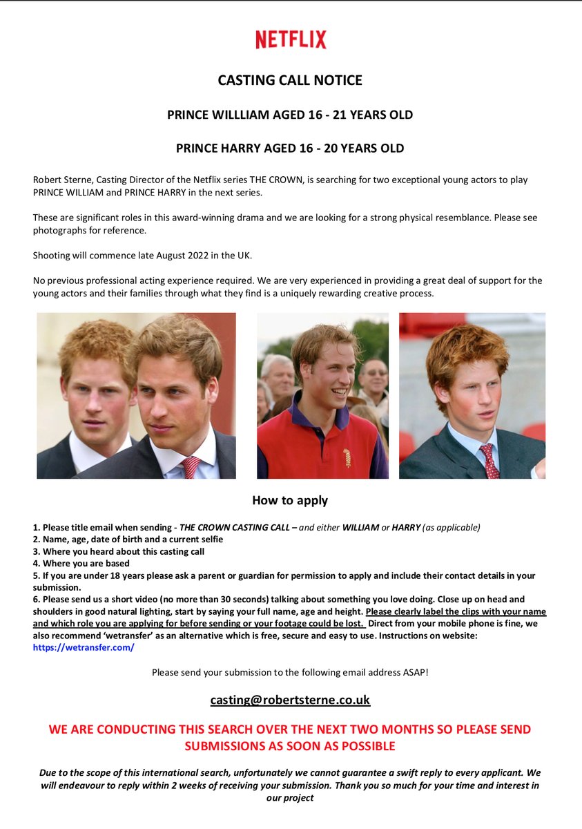Its that time folks...Prince William &amp; Harry - Season 6. This is an incredible opportunity! Please help us spread the word...