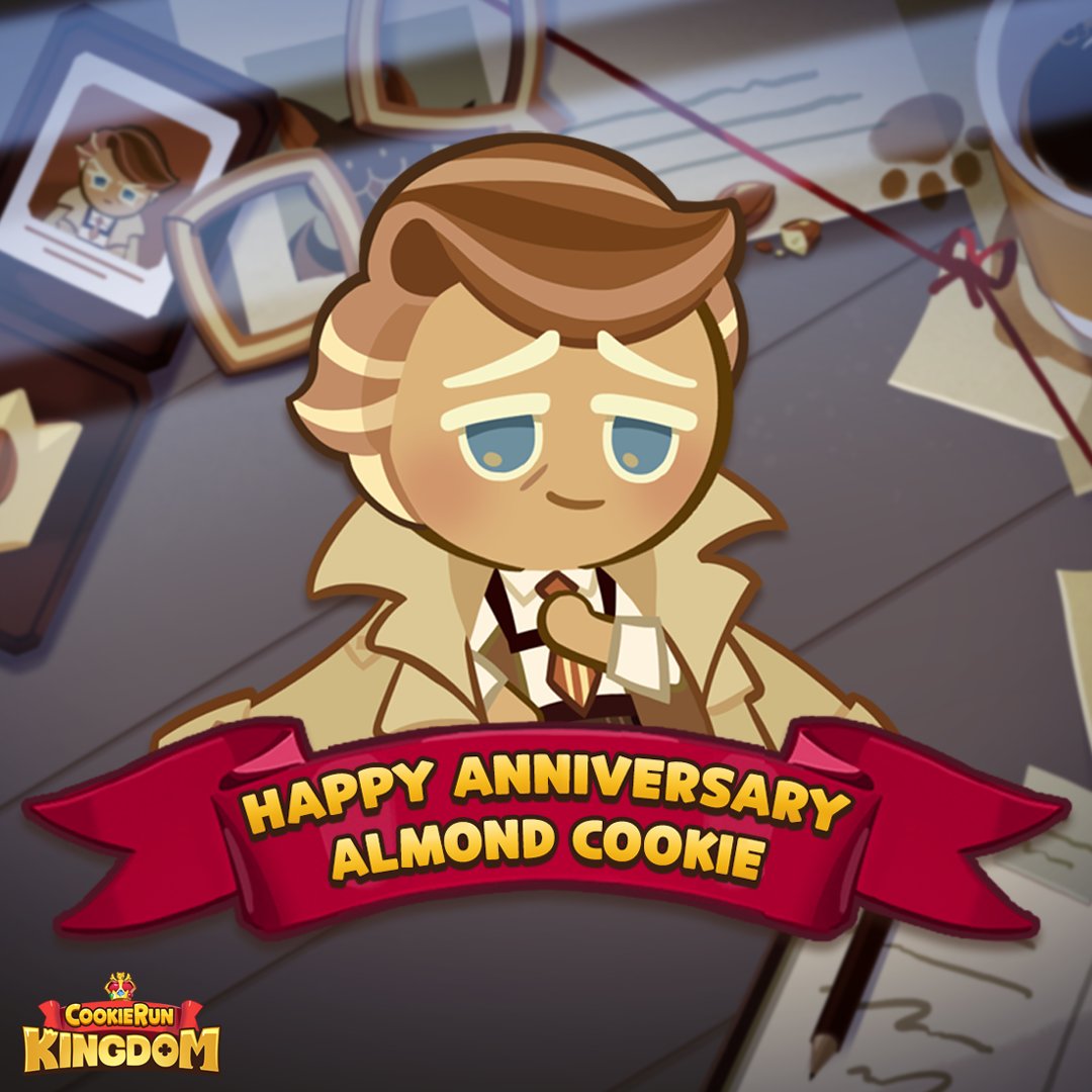 CRKingdomEN's tweet photo. I can't believe it's already been 1 year since #AlmondCookie was released! ❤️ 

What's your favorite thing about this detective? 🔎✨

#CookieRun #CookieRunKingdom https://t.co/hr4DKfoTTF