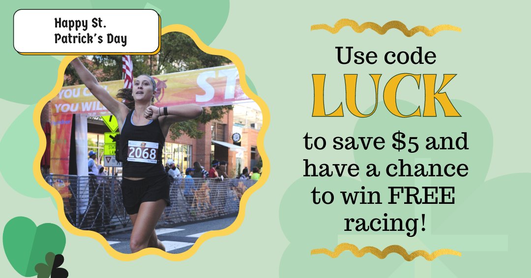 Are you feeling lucky? 🍀Take $5 off with code LUCK. Even better, 1 in every 10 that register with the code will receive their registration fee back! 

You have until MIDNIGHT to test your luck! Use code LUCK &amp; save today at BullCityRaceFest.com.
#BullCityRaceFest #RunBullCity