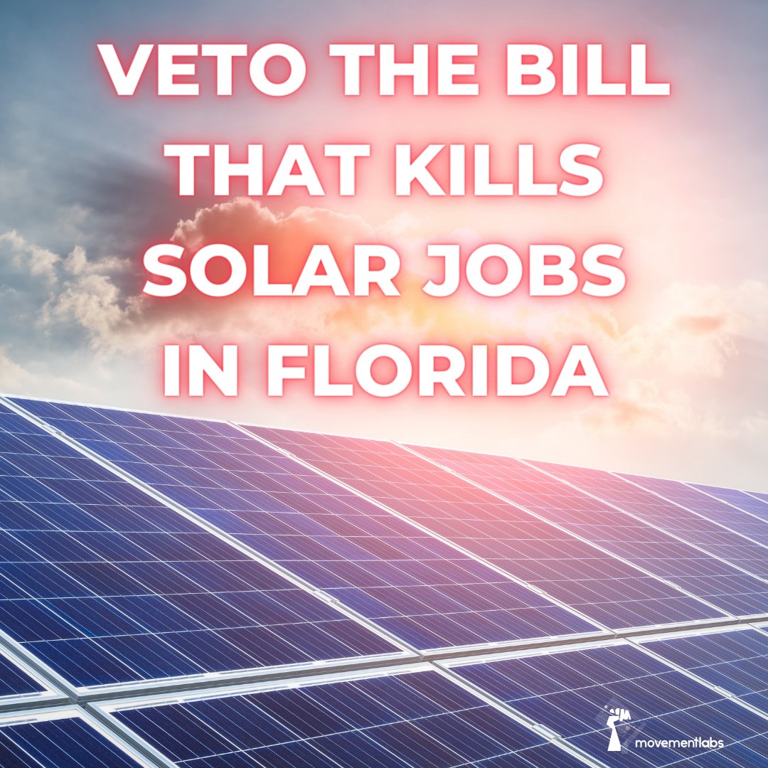 movement_labs's tweet photo. Alongside @RethinkEnergyFL we are contacting voters &amp; asking them to #SaveRooftopSolar! This is our last chance, and we think @GovDeSantis knows ending year-round solar hurts the economy. 

He needs to know that constituents care!

Text: https://t.co/EqHiO5qm1y

#solarNOW https://t.co/4UFdJTsopk