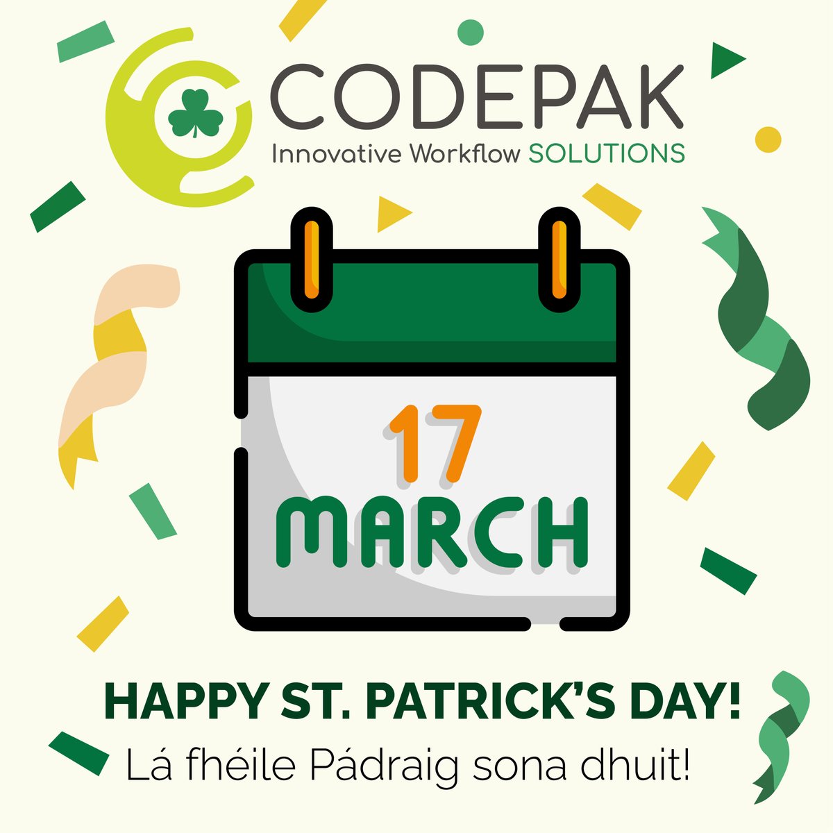 CodepakSolution's tweet image. Happy St. Patricks Day from everyone in Codepak Solutions!
Wishing you all a day filled with luck and joy!
#StPatricksDay #StPatrick #StPatrick2022 #Padraig #laFheile #Luck