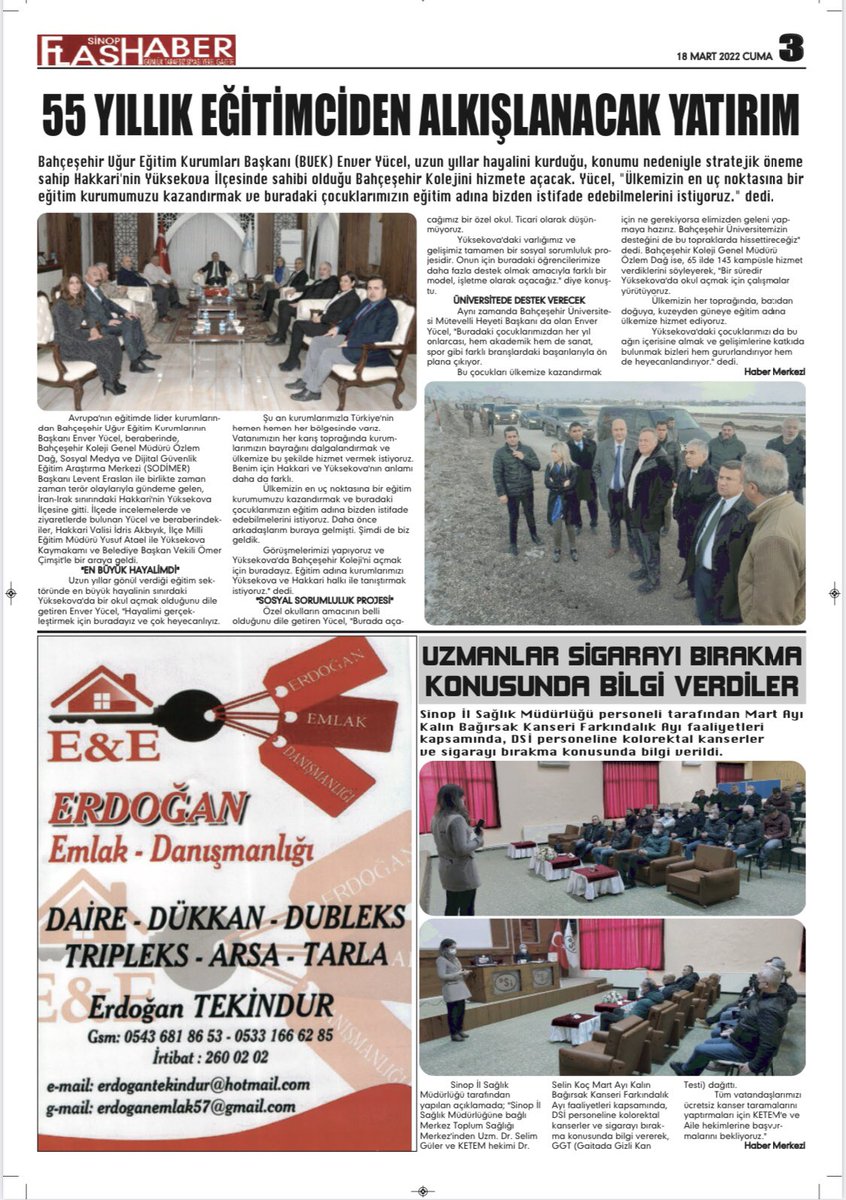 brsmert's tweet photo. Hakkari Yüksekova’ya yeni açacağımız Bahçeşehir Koleji , Sinop yerel basınının gündeminde .@EnverYucel @dagozlem @Savas_BOYAR @ErkenCocukluk @ozgeeasln https://t.co/1TLrj7fTlf