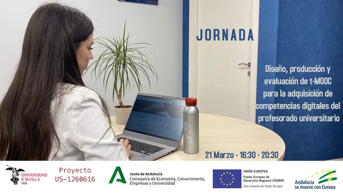 JORNADA | Diseño, producción y evaluación de t-MOOC para la adquisición de competencias digitales del profesorado universitario

💸💸Gratuita
📅 21 de marzo
📋 Documento acreditativo de asistencia
📝Programa e inscripción ⬇️⬇️

➡️sites.google.com/grupotecnologi…
