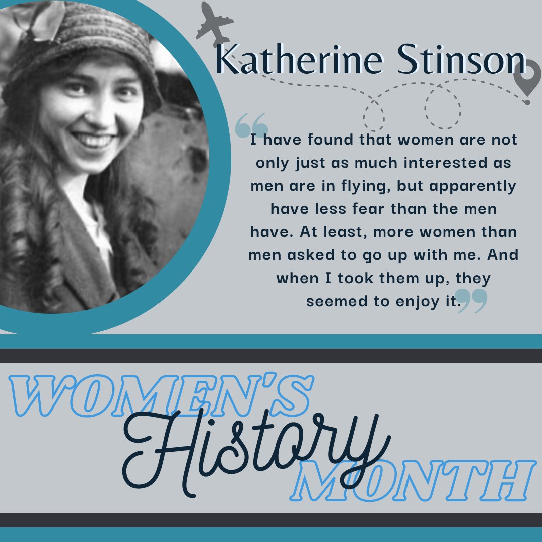 This week we want to celebrate Katherine Stinson. Katherine was the first woman to fly the mail and the first woman in the world to own a flying school. In 1913, Katherine and her mother created Stinson Aviation Company to rent and sell airplanes. #WomensHistoryMonth