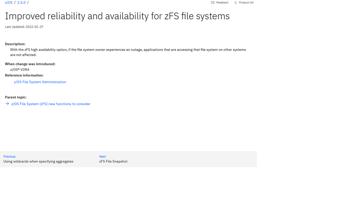 BethKaros's tweet photo. User Friendly - NewZ
We've got a "Next" & "Prev" on the bottom of z/OS books on IBM Documentation.
This is nice if you need to just get to the next topic, no need to go back to the TOC.
Plus the title of the Next or Prev topic is supplied for YOU.
#ibmz
#ibmsupport https://t.co/P6WbG8Zojk