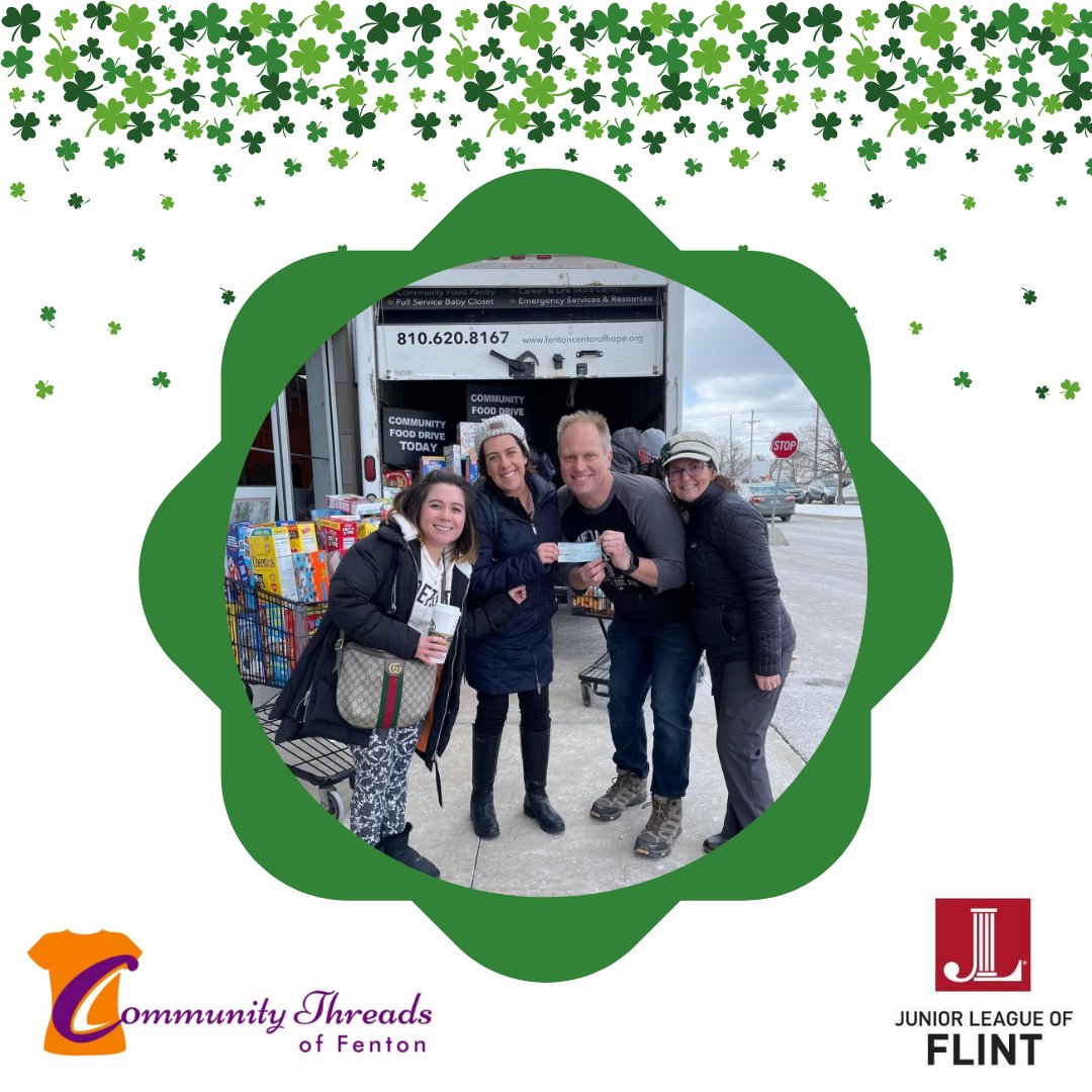 JLofFlint's tweet photo. We hit the jackpot this year! Thanks again to Community Threads of Fenton for the generous donation to our league. Our entire community is so lucky to have you in our backyard. 🍀
#jlflint #juniorleague #bettertogether https://t.co/tgEoBNcbqM