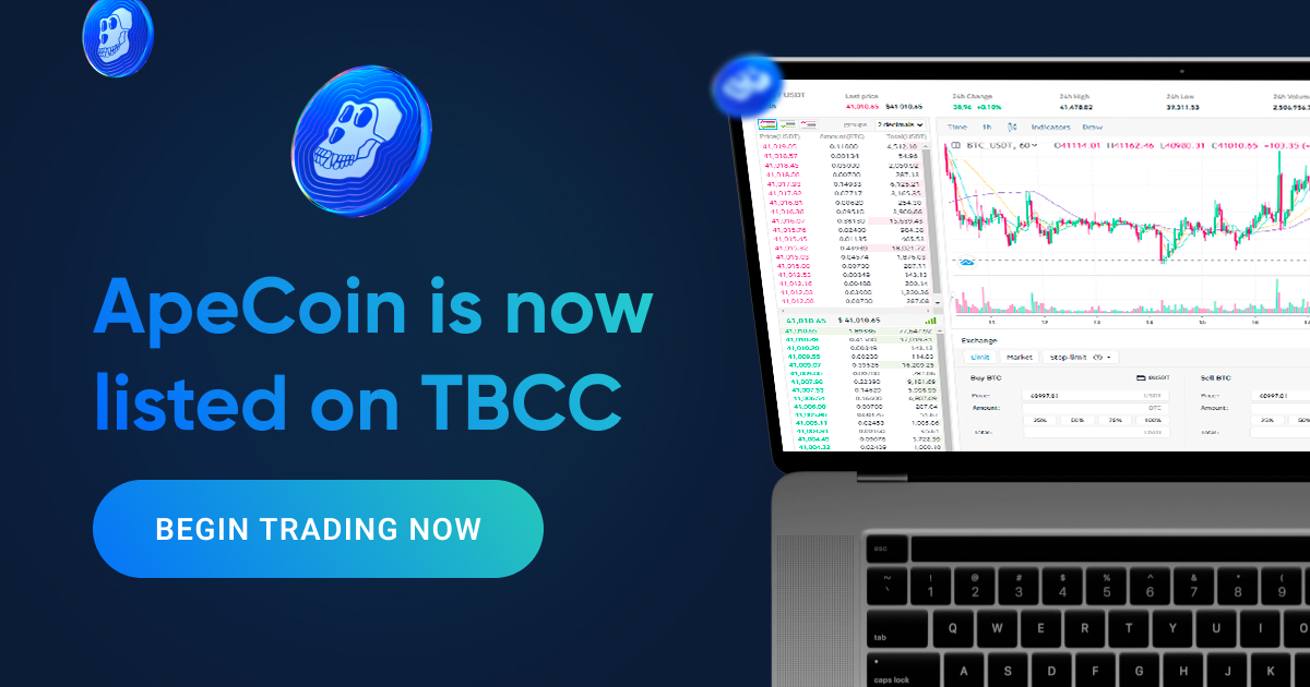 TBCC_ex's tweet photo. ⚡️New listing alert! TBCC has just listed #ApeCoin (APE)! We have also opened the following trading pairs: APE/BTC, APE/BUSD and APE/USDT. 

🔥Begin trading #APE safely: https://t.co/IxtAzhEgCH https://t.co/9jWpzdERaX