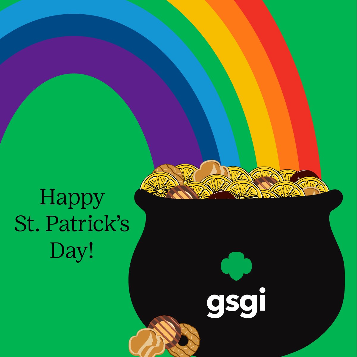 GSGI's tweet image. Here's hoping you have a little bit of luck finding that pot of gold filled with delicious cookies today! 🌈 🍪 Happy St. Patrick's Day! ☘️

If you need a little bit of help, use our cookie finder at girlscoutsiowa.org/findcookies 😉