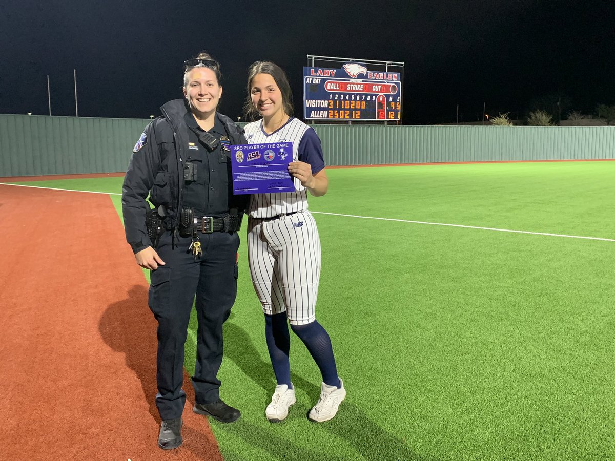 SRO player of the game Sami Hood! 12-7 Win over Little Elm! 
<a href="/AllenSoftball/">Allen Eagle Softball</a> 
<a href="/AllenSports_tx/">ASA Sports</a> 
<a href="/uiltexas/">Texas UIL</a> 
<a href="/Allen_ISD/">Allen ISD</a> 
<a href="/AllenPoliceAsso/">Allen Police Assoc.</a>