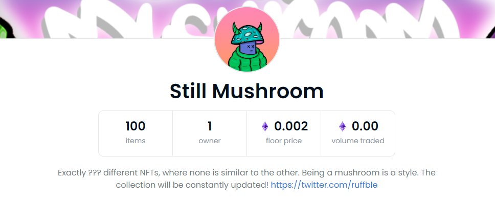 ruffble's tweet photo. 🌟Hi! We are launching a free distribution of our NFS from the "Still Mushroom" collection! To get NFT, you need to retweet this entry with #ruffble #OpenSea #NFTGiveaway  #NFT and specify your wallet address, after which we will send you the NFT! 
🛳️The quantity is 100 pieces.🎇 https://t.co/srKOI4JU5m