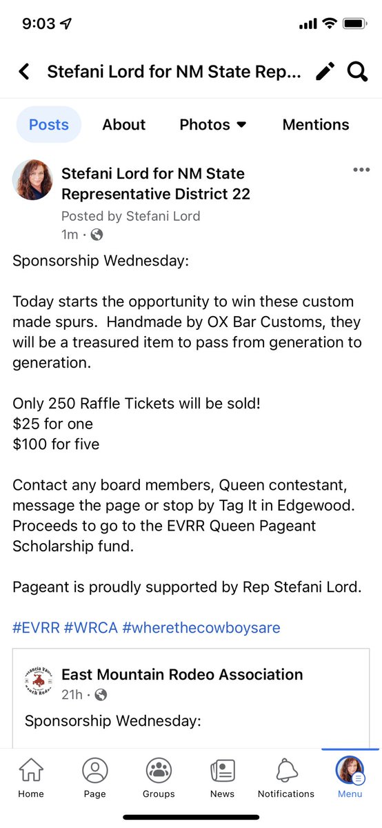 Lord4NM's tweet photo. Today starts the opportunity to win these custom made spurs. Handmade by OX Bar Customs.
Only 250 Raffle Tickets will be sold!
$25 for one $100 for five
Pageant is proudly supported by @Lord4NM Representative Stefani Lord https://t.co/s4TiBz4mWj
#EVRR #WRCA #wherethecowboysare https://t.co/7p6EcbzHf9