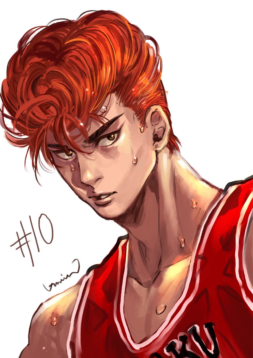 1boy male focus solo basketball uniform sweat red hair sportswear  illustration images