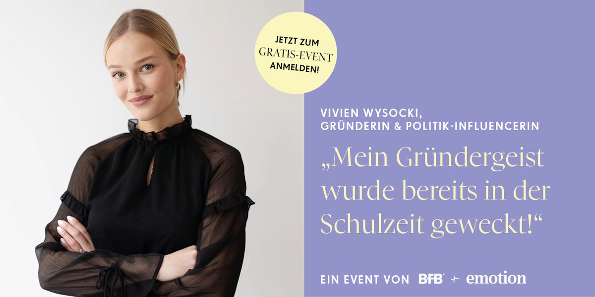 BFB_FreieBerufe's tweet photo. In den "Get in touch"-Sessions der #webconvention mit @EmotionMagazin gibt Politik-Influencerin @VivienWysocki spannende Einblicke in den #gründerinnen-Alltag. Als 26-jährige Founderin der Strumpfhosenmarke Saint Sass erlebt sie hautnah die Herausforderungen rund um die Gründung. https://t.co/8klR95Elhy