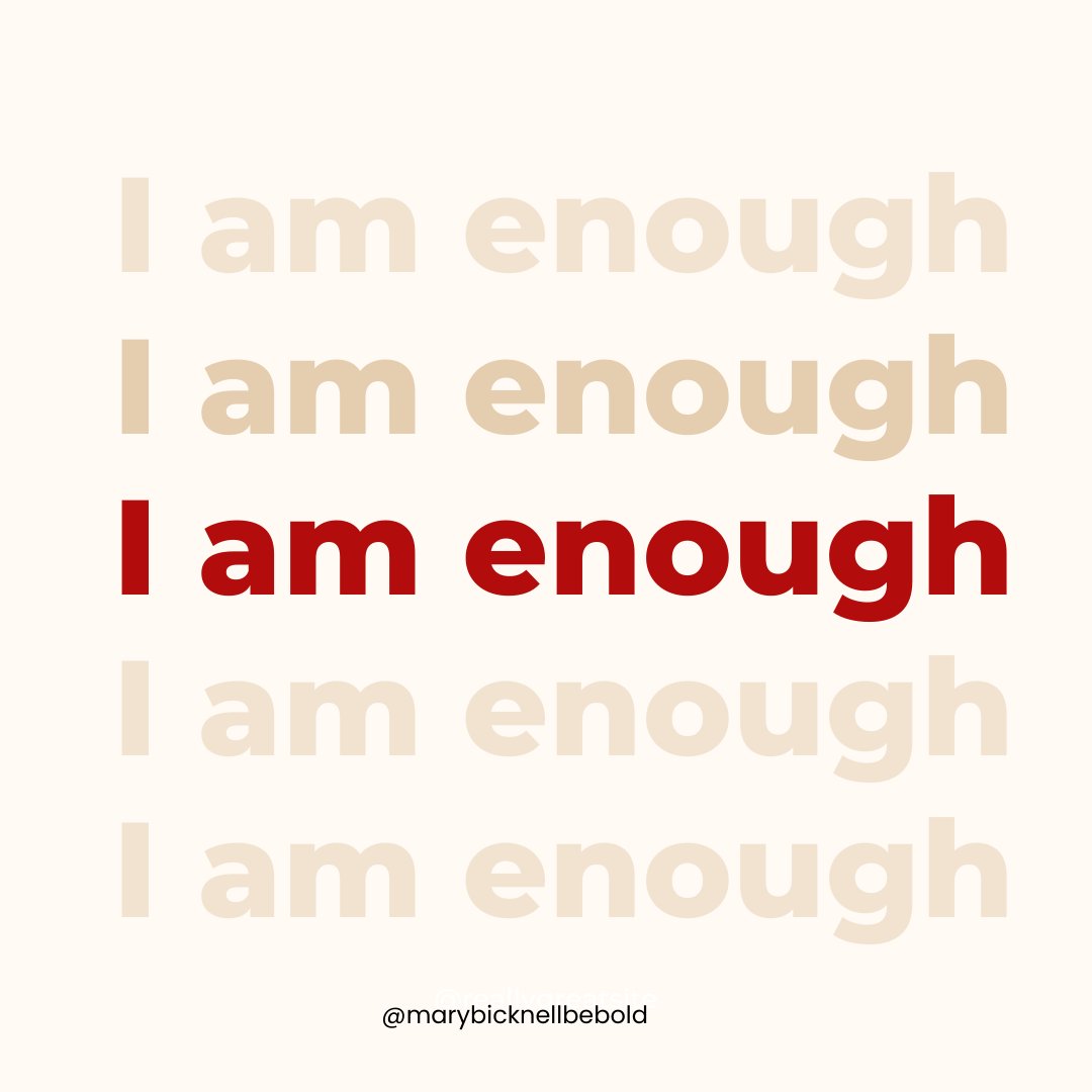 Borrow if it is of service to you.

I am enough.
Clever enough. Bold enough. Resourceful enough to figure it out. Funny enough. Sexy enough. Kind enough. Witty enough. Worthy enough. Valuable enough. Beautiful enough. Capable enough. 

#lifecoach #TherapistTwitter