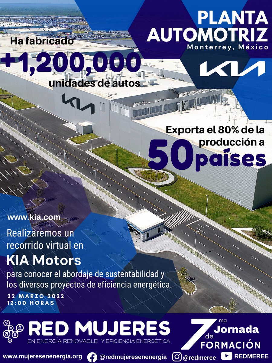 Nos vamos acercando a la visita virtual a KIA Motors México que realizaremos en nuestro congreso GRATUITO, ONLINE para mujeres y hombres. Aprenderemos sobre las mejores prácticas de eficiencia y sustentabilidad en la industria automotriz. Inscríbete aquí: mujeresenergia.org/7ma-jornada-de…