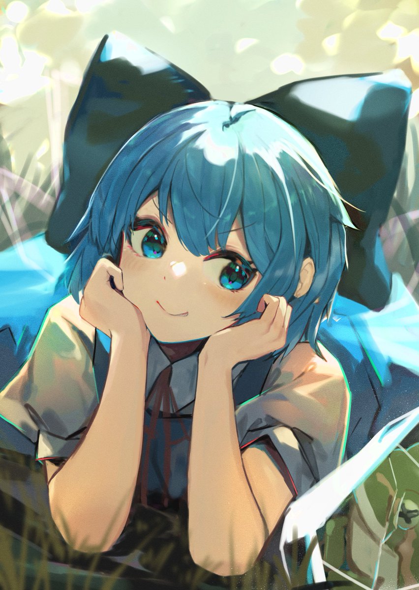 cirno 1girl blue hair solo blue eyes wings ice frog  illustration images