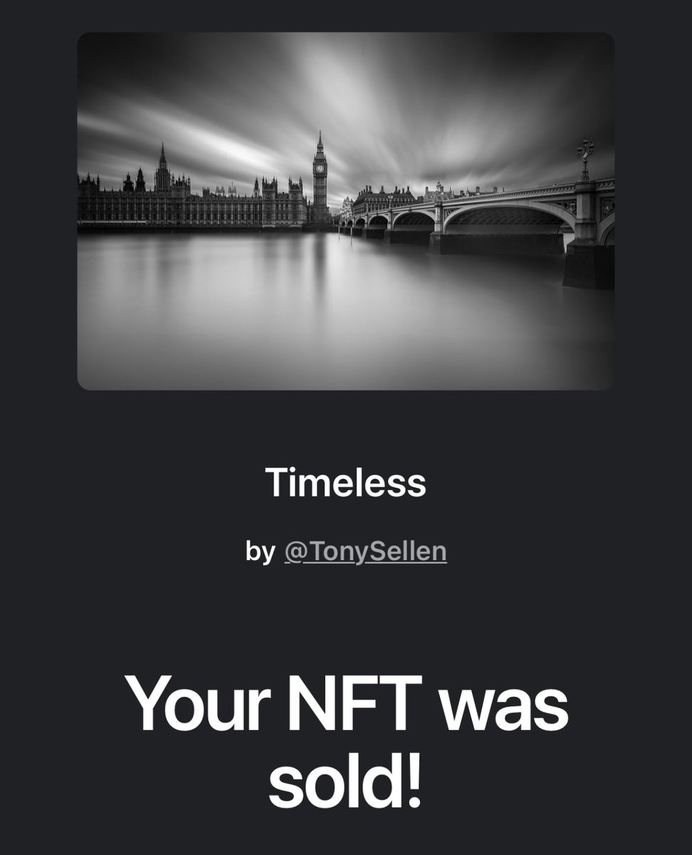 It’s an amazing feeling, it will never get old. When someone is willing to pay for something you have created and willing to invest in you as an artist 🖤🤍.

Thank you <a href="/CyborgNomad/">Cyborgnomad.eth</a> for giving me the biggest smile I can produce.

Congratulations on winning “Timeless”