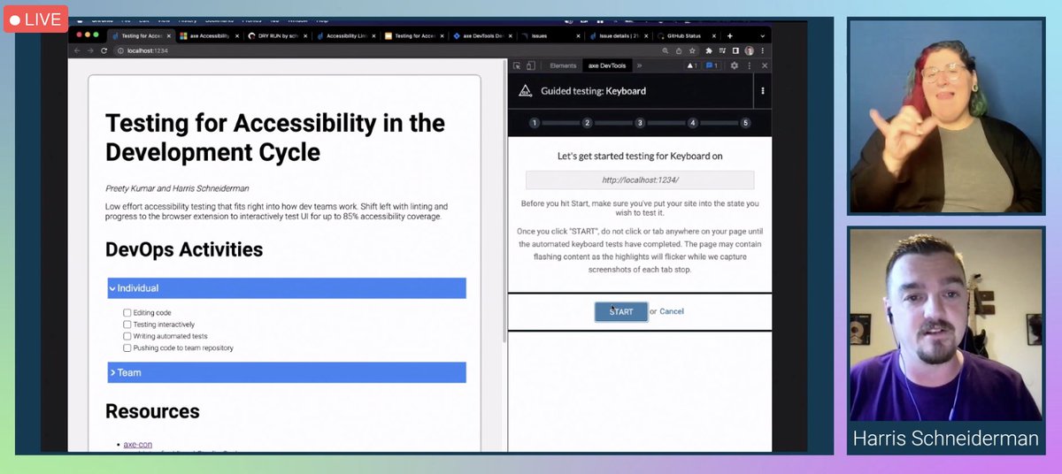 Mind blown this morning at #AxeCon learning about VSCode axe linter and Chrome dev tools axe tools 🦾<a href="/theHarrisius/">Harris Schneiderman</a>