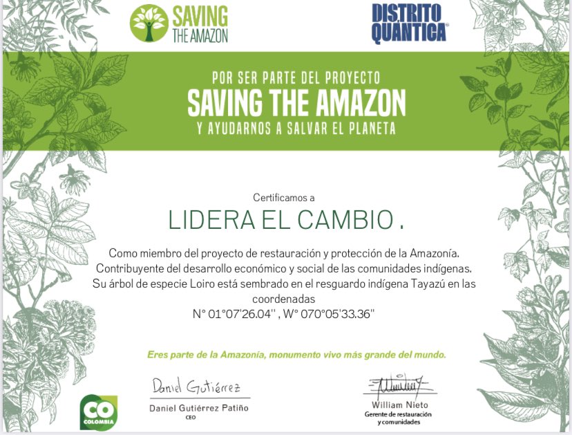 LideraCambio's tweet photo. En el último #DistritoQuantica de @QuanticaEdu junto con @SavingAmazon sembramos un árbol en nombre de esta hermosa comunidad.

Saving the Amazon te ayuda a sembrar árboles 🌳 en la Amazonía, de la mano de comunidades indígenas locales 🤝. 

Así #LideramosElCambio https://t.co/1QlSrkjiOd