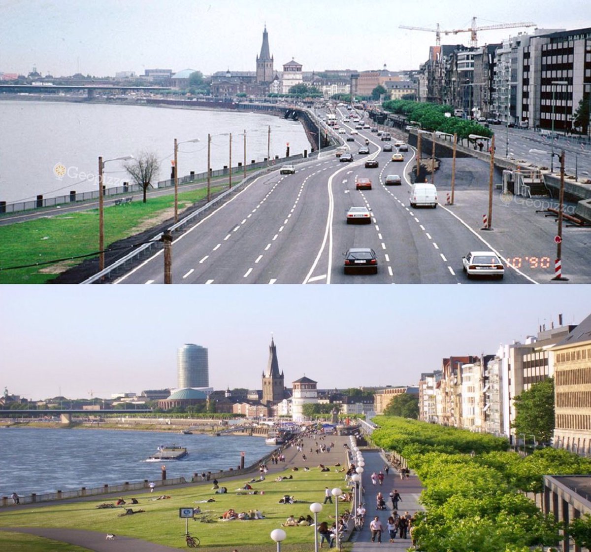 psa10memes's tweet photo. My hometown Düsseldorf, Germany. 
1990 vs 2019

You can undo mistakes in urban architecture. https://t.co/WRr1EYo2gj