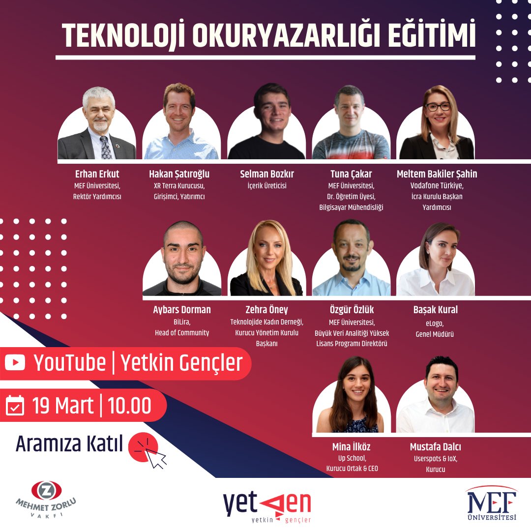 YetGen'de bu hafta, Teknoloji Okuryazarlığı eğitimiyle dijital dönüşüm, veri bilimi, blockchain ve kadının teknolojideki gücü gibi heyecan verici konulara yelken açıyoruz. 🚀🥳

Sen de geleceğin teknoloji trendlerini uzmanlarından dinlemek istiyorsan eğitimimize davetlisin. 🤩