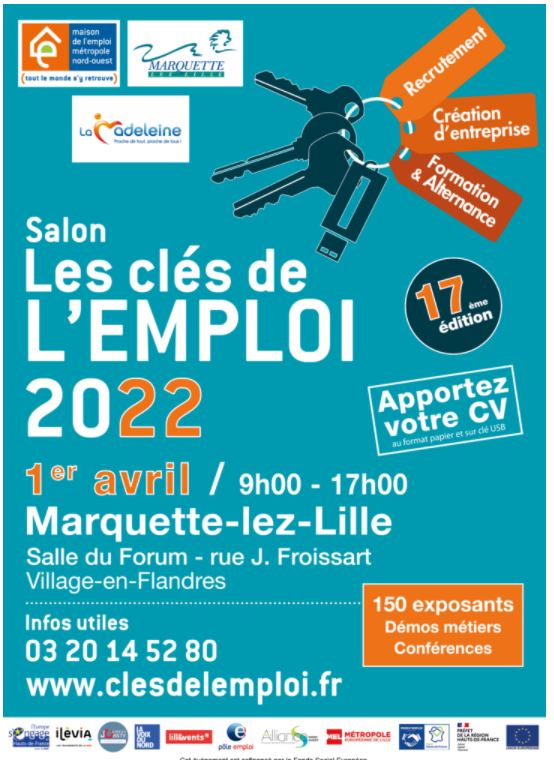 DelCeccaldi's tweet photo. 🧰Rdv le 1er avril 2022 à la rencontre des recruteurs et des différents acteurs de l'#emploi au #salon les clés de l'emploi #TousMobilisés #AvecPoleEmploi #recrutement #formation #alternance #création #PoleEmploi @MEL_Lille @poleemploi_HDF @emploi_mno @LaMadeleine_59 https://t.co/3GMUX7UlvX