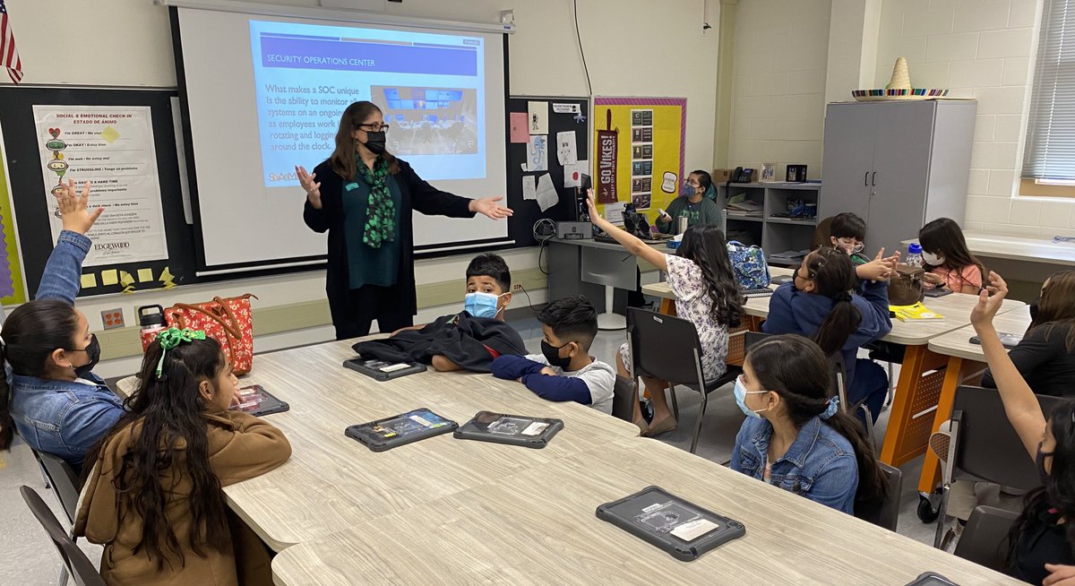 SouthwickAndrew's tweet photo. Thank you SAMSAT for partnering with WISE to educate our 4th and 5th graders about Cyber Security. #Winston_ES #SAMSAT210 https://t.co/3wiSuYdEjl