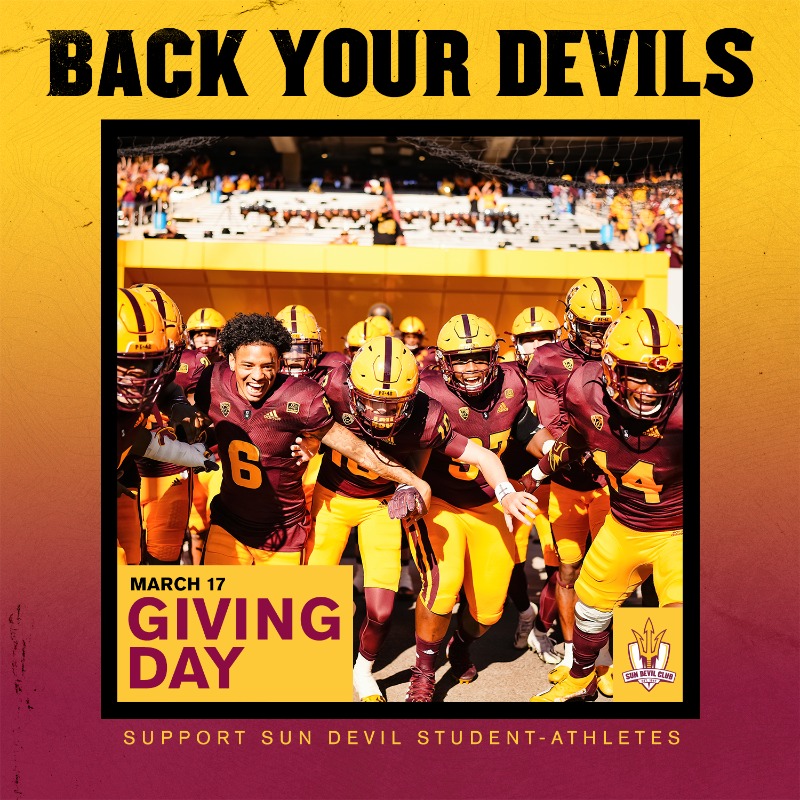 sundevilclub's tweet photo. IT'S SUN DEVIL GIVING DAY!!🎁🎊

Back Your Devils today as we ask you to support your passions and give to the program(s) that matter most to you!

We're off to a great start, give below to keep the momentum rolling!🔗